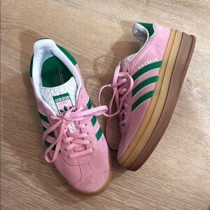 Adidas Pink and Green Retro Sneakers